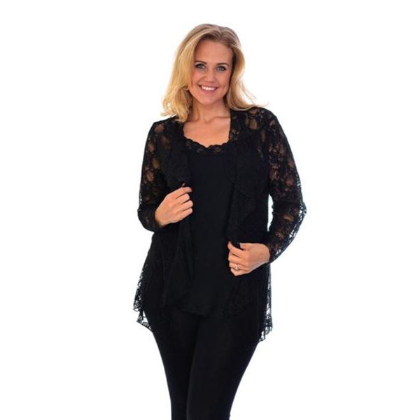 Picture of BLACK FLORAL LACE WATERFALL CARDIGAN